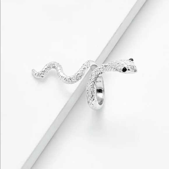 LAST ONE Jewel Eyed Pale Silver Snake Ring - Picture 2 of 4